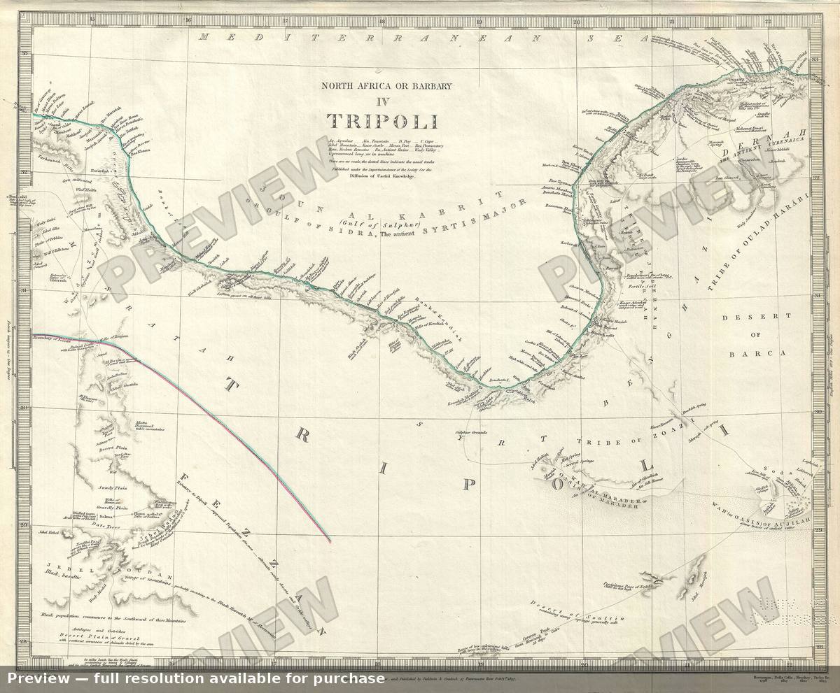 Antique map: Tripoli, 1844, 1844