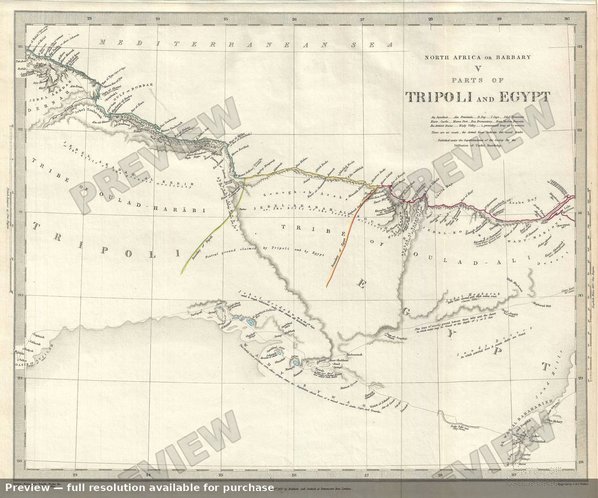Antique map: Tripoli Egypt, 1844, 1844