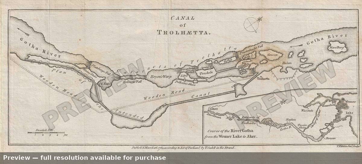Antique map: Trolhaetta, 1784, 1784