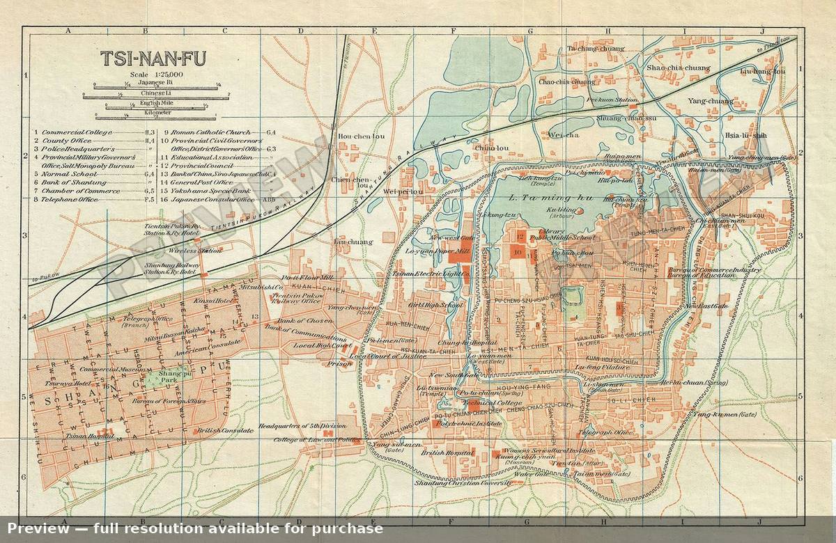 Antique map: Tsinanfu, 1924