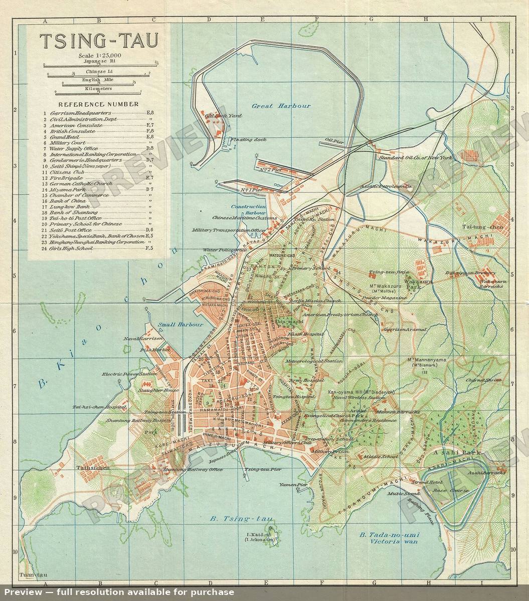 Antique map: Tsing Tau, 1924