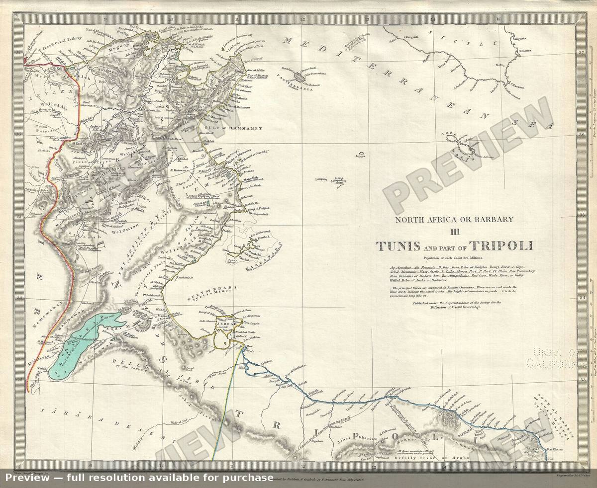Antique map: Tunis Tripoli, 1844, 1844