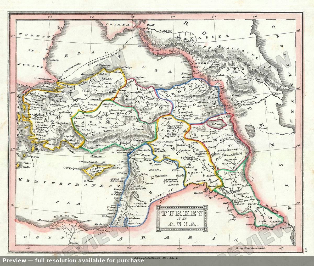 Antique map: Turkey Asia, 1845, 1845