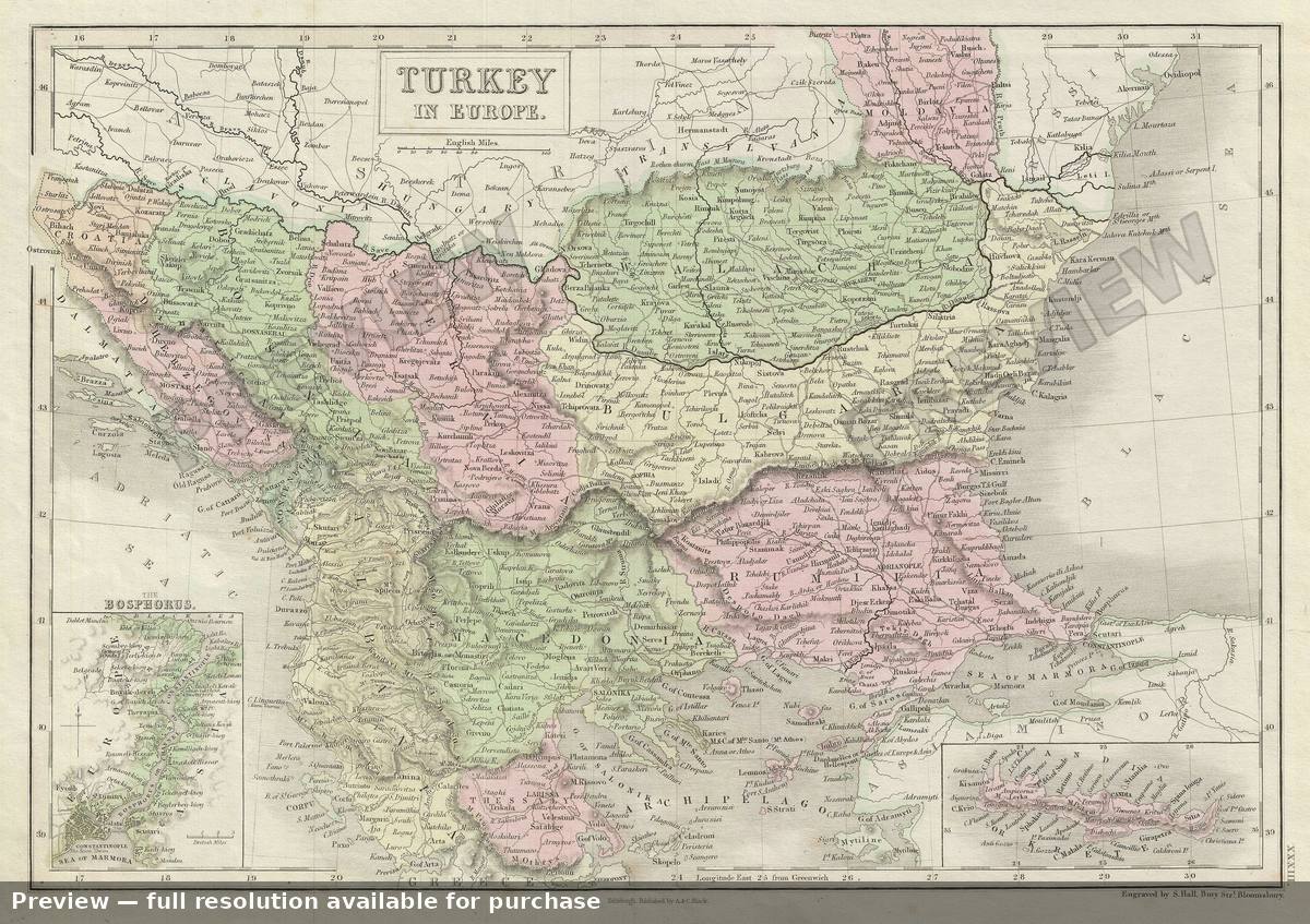 Antique map: Turkey Europe, 1851