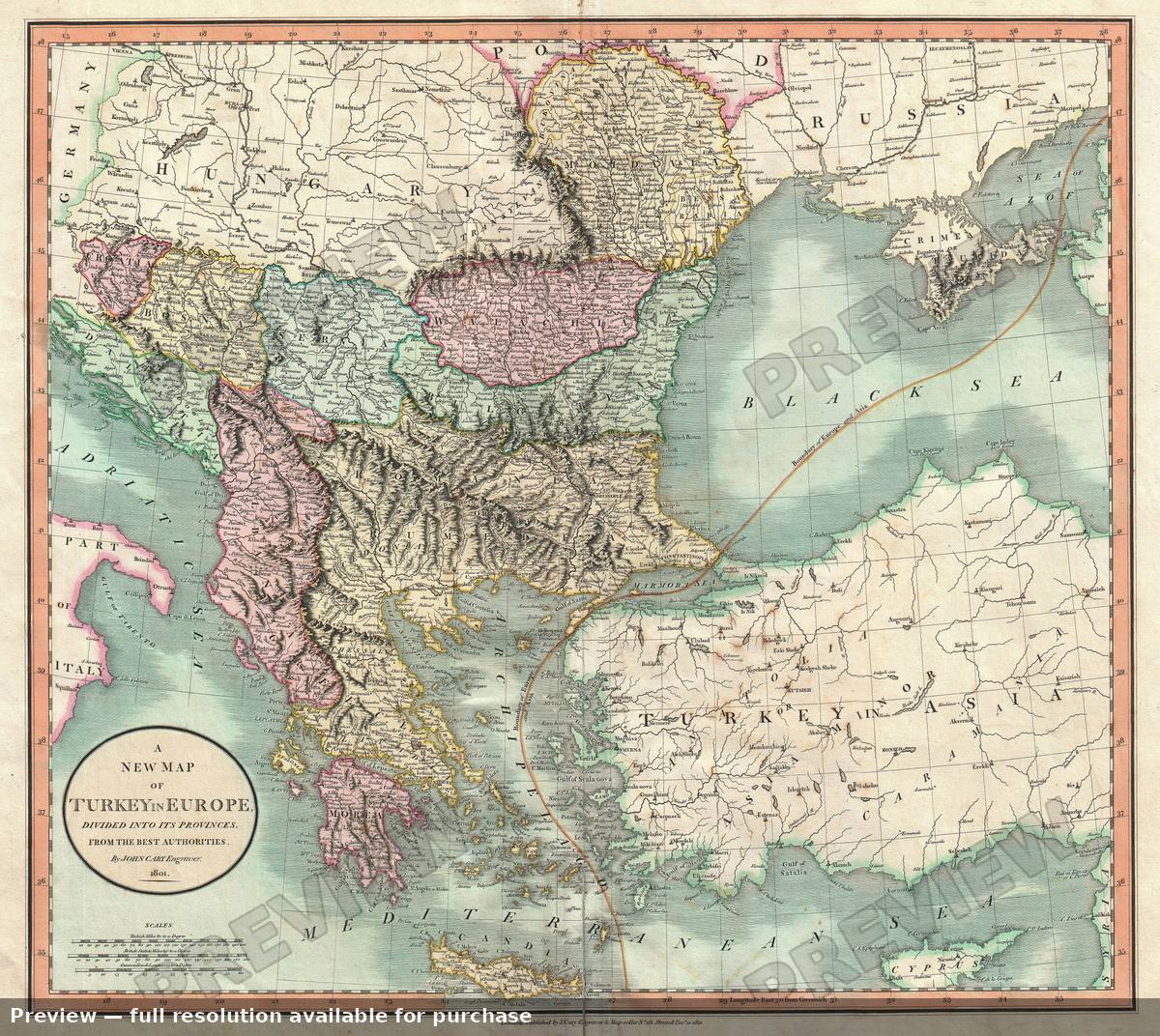 Antique map: Turkey Europe, 1801