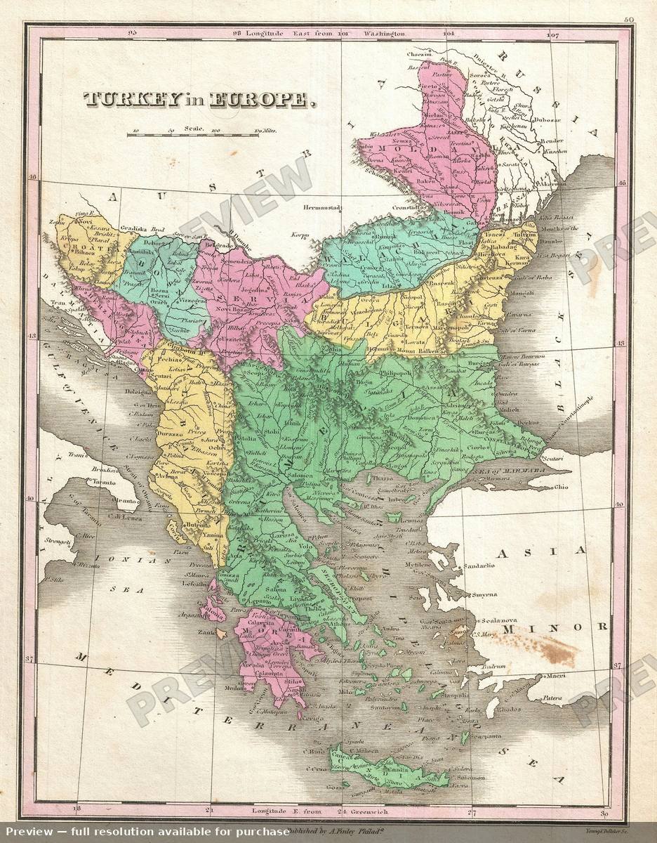 Antique map: Turkey Europe, 1827