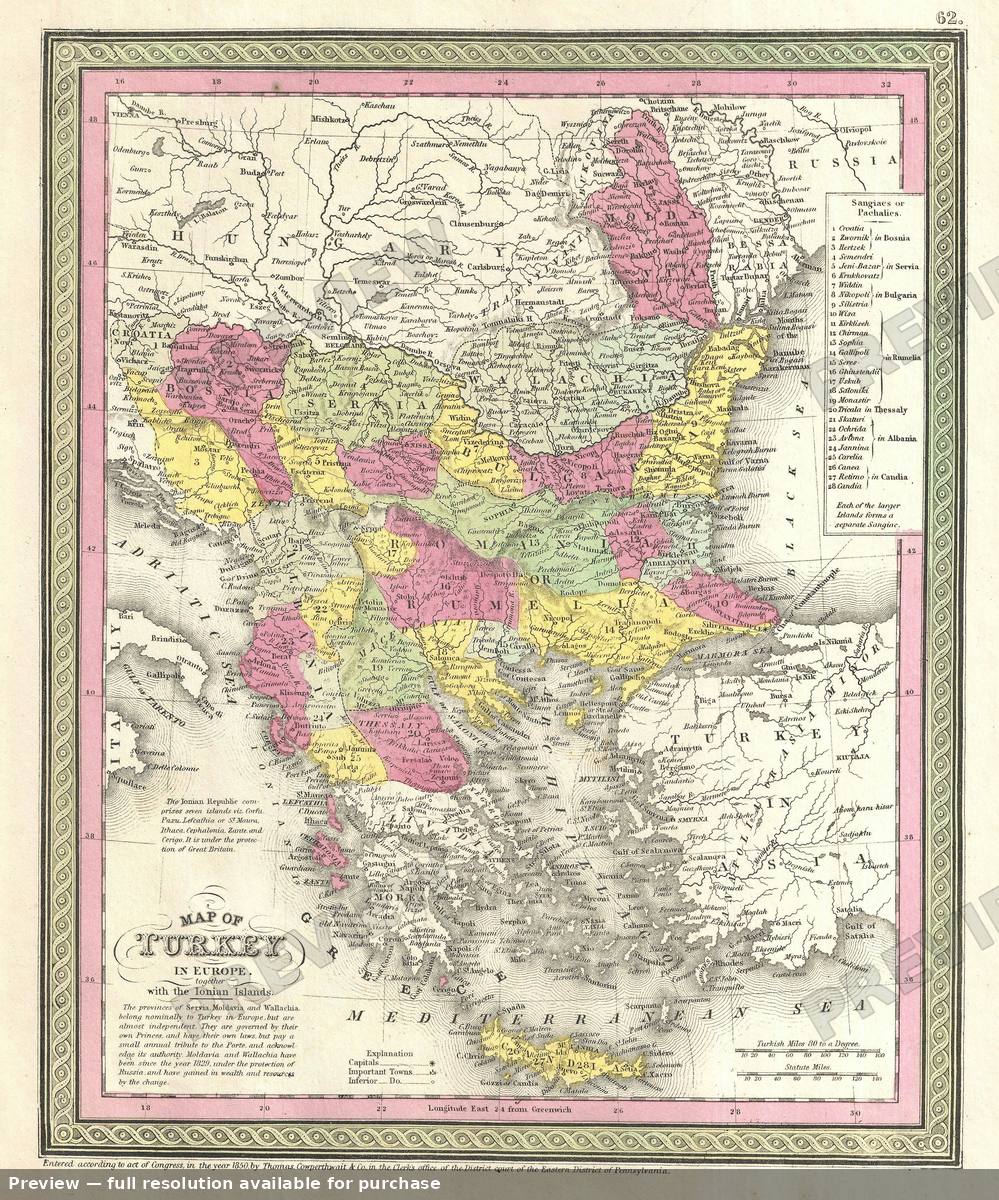 Antique map: Turkey Europe, 1854