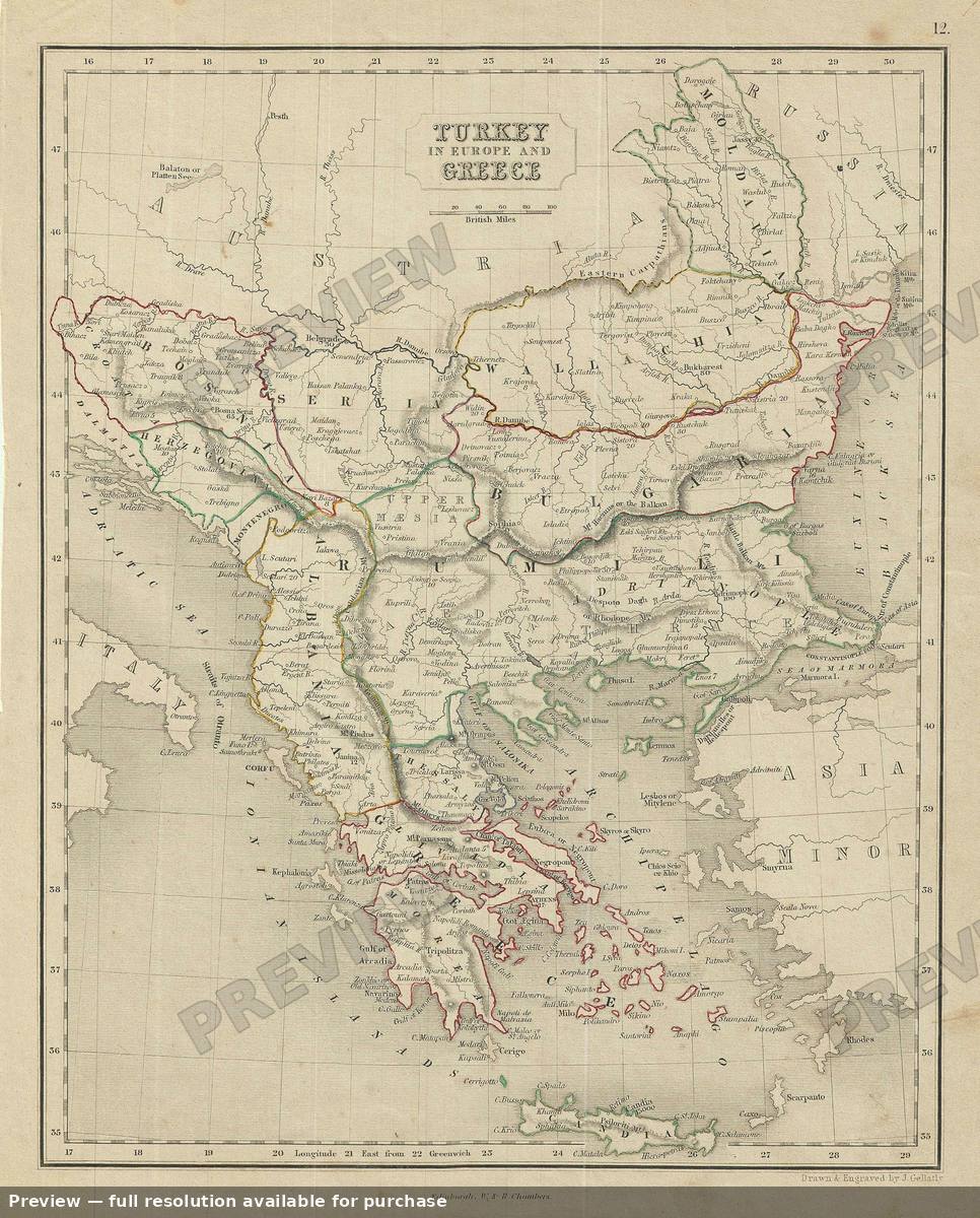 Antique map: Turkey Greece, 1845