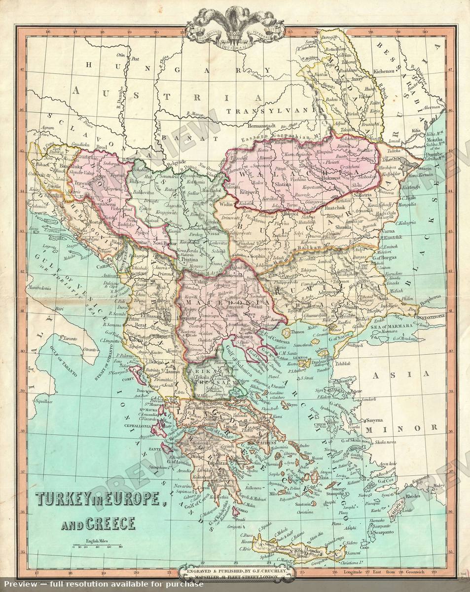 Antique map: Turkey Greece, 1850