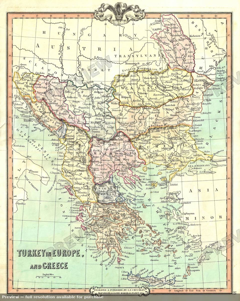 Antique map: Turkey Greece, 1853