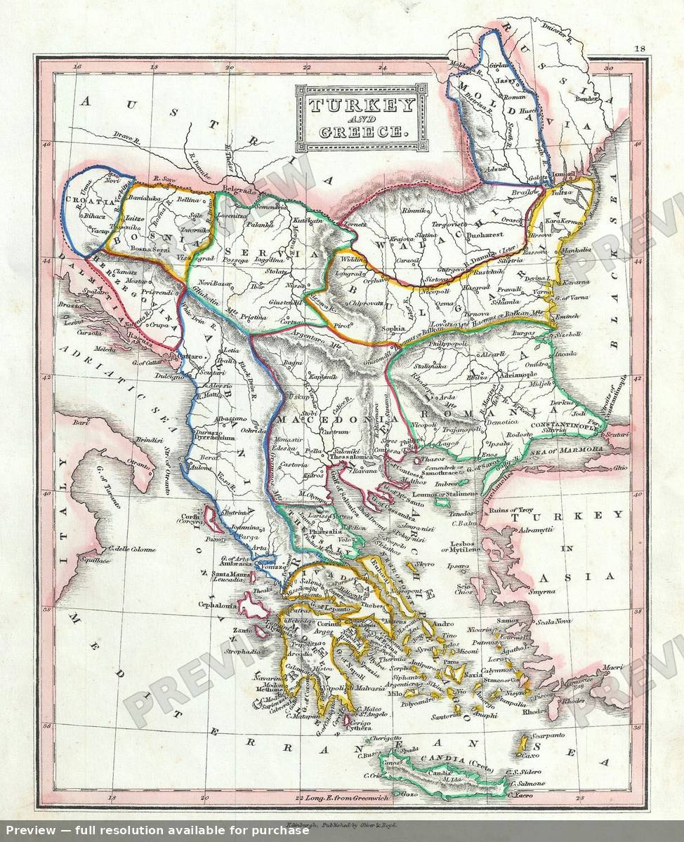 Antique map: Turkey Greece, 1845, 1845
