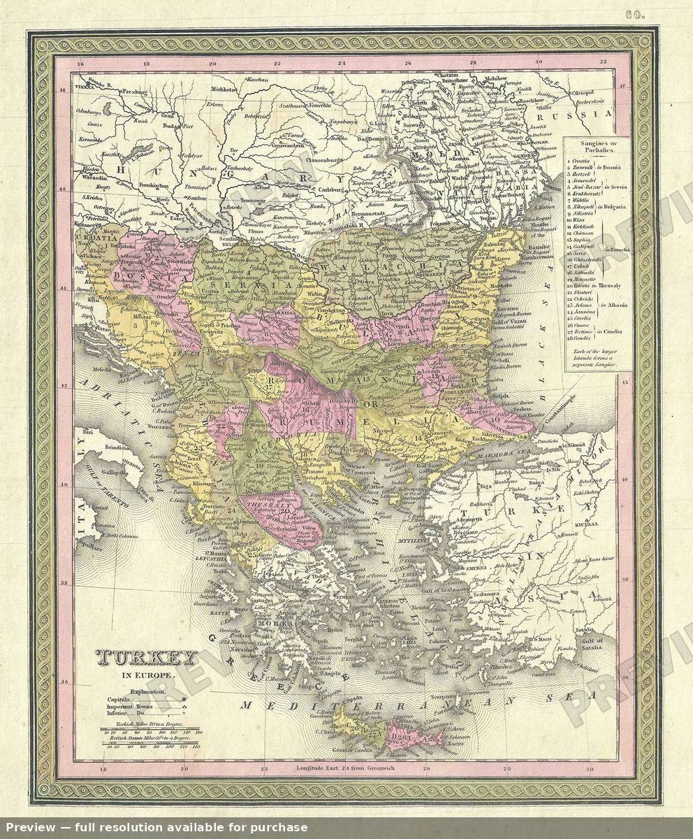 Antique map: Turkey In Europe, 1849, 1849