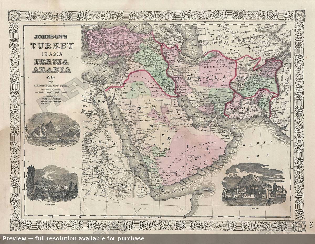 Antique map: Turkey Persia, 1866, 1866