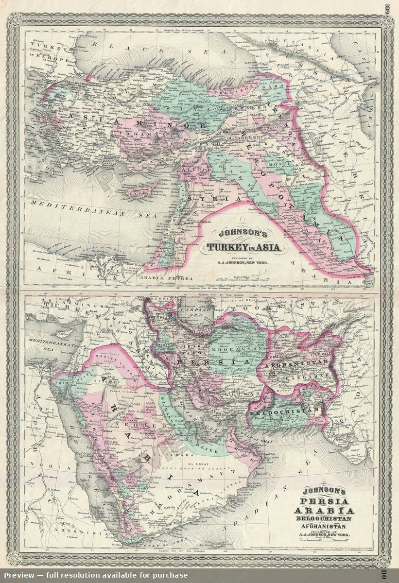 Antique map: Turkey Persia Arabia, 1870, 1870