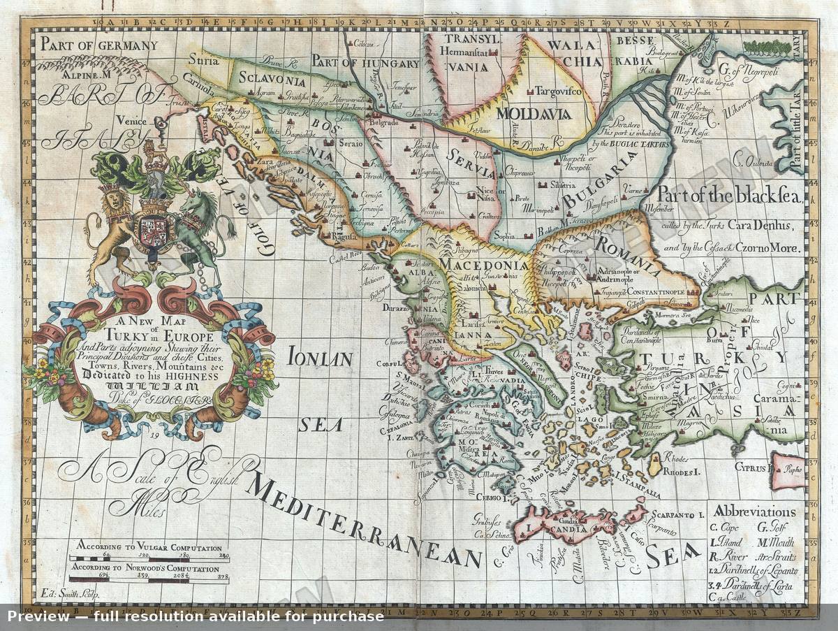 Antique map: Turky In Europe, 1712
