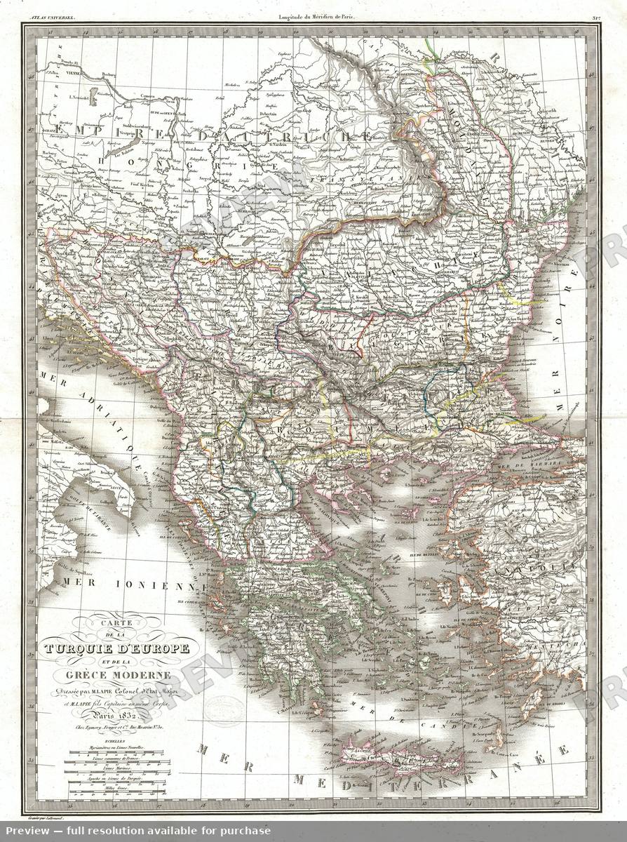 Antique map: Turquie Europe Grece, 1829
