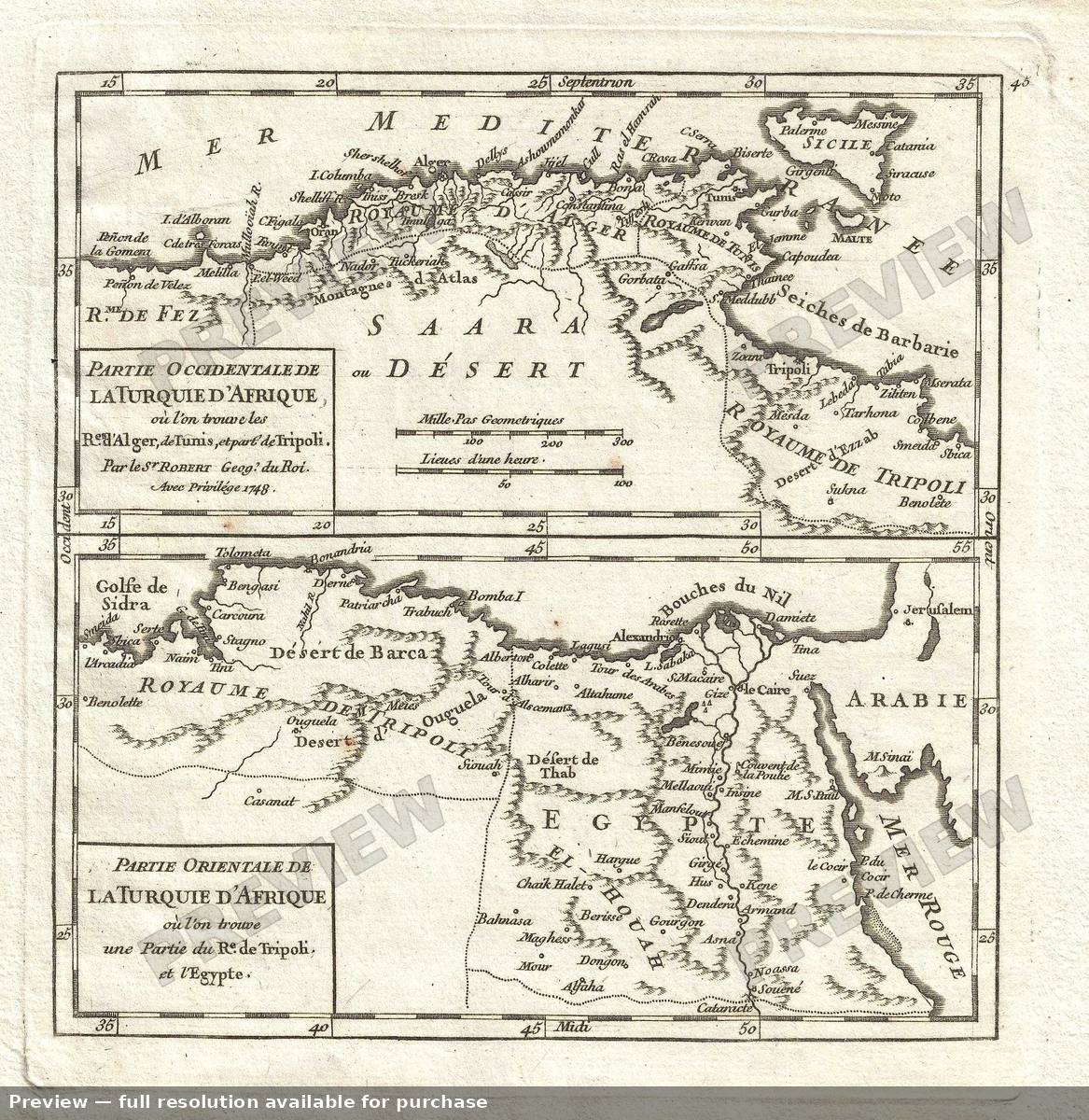 Antique map: Turquied Afrique, 1749, 1749