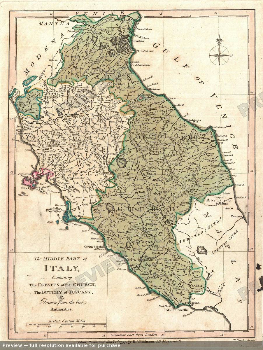 Antique map: Tuscany Church States, 1794, 1794