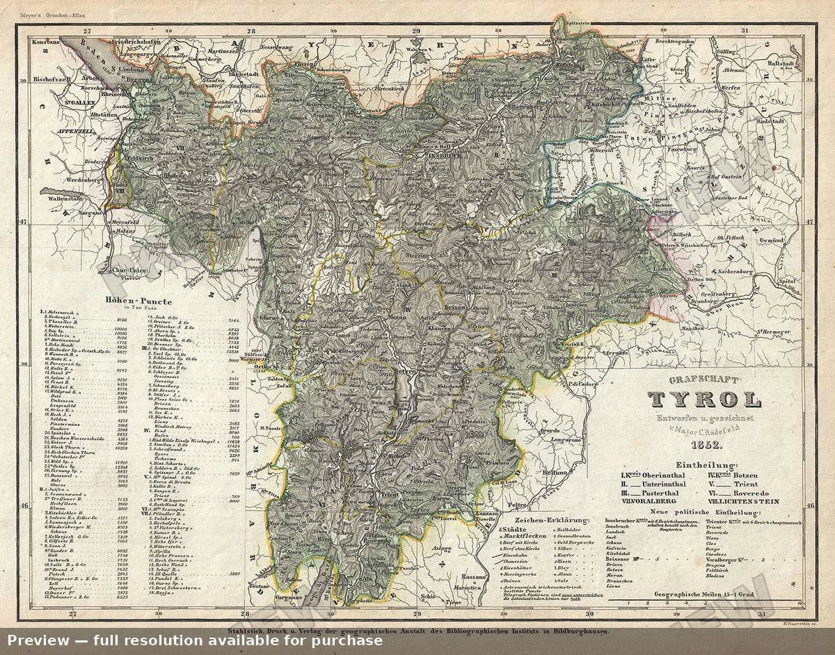 Antique map: Tyrol, 1852