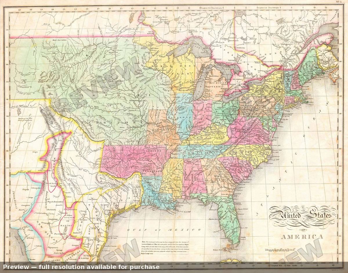 Antique map: USA, 1823, 1823