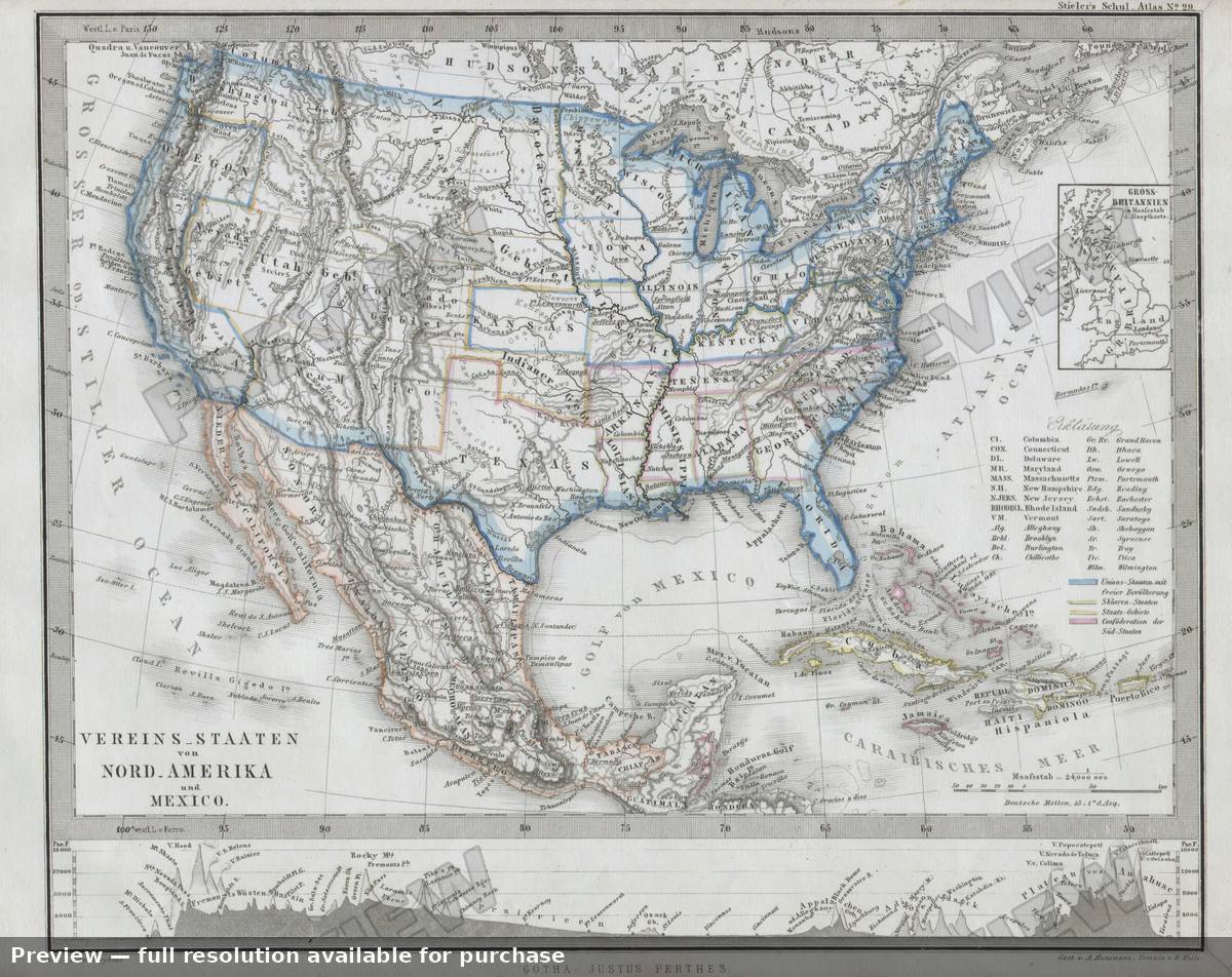 Antique map: USA, 1862, 1862