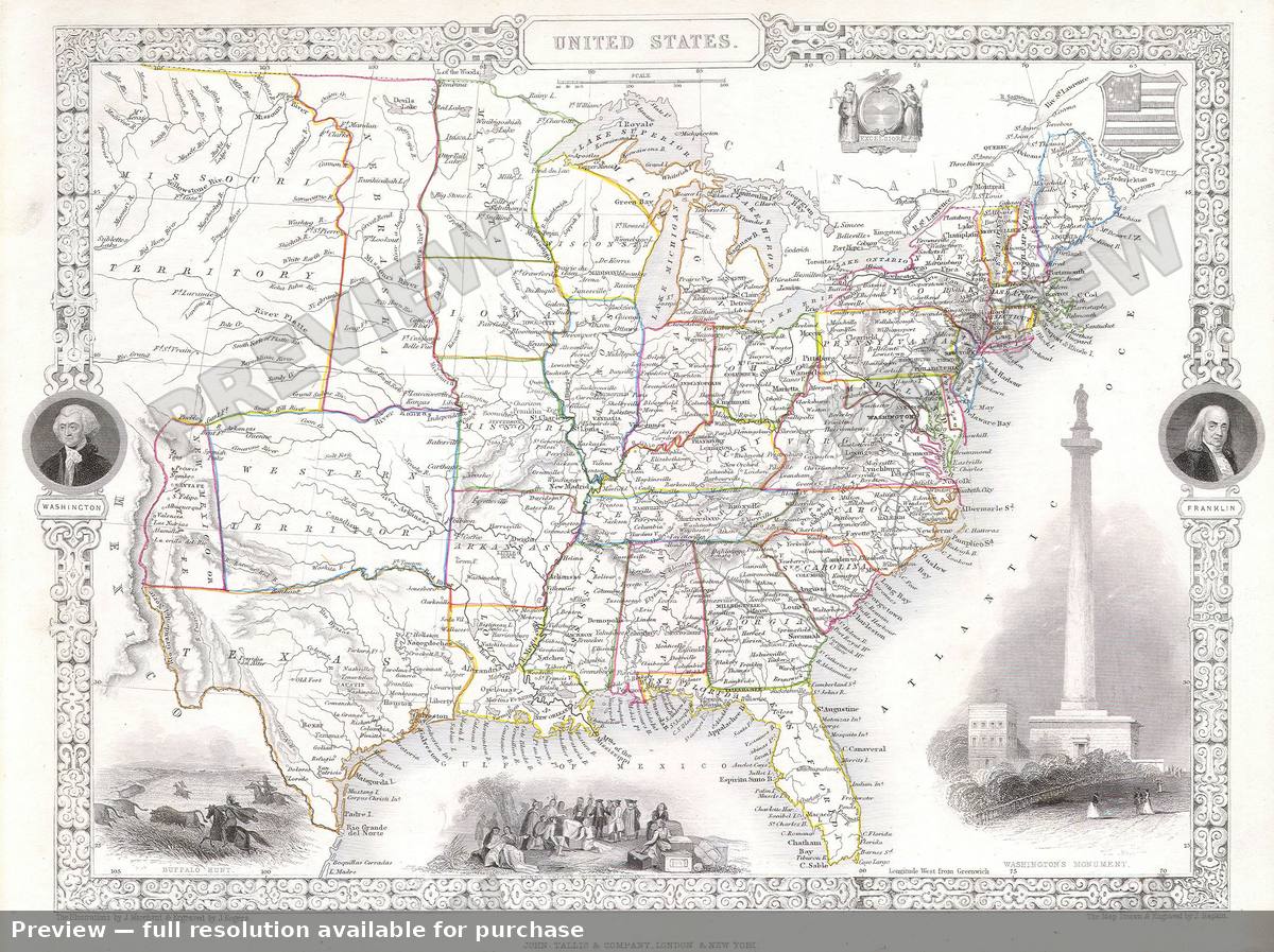 Antique map: USA, 1850, 1850