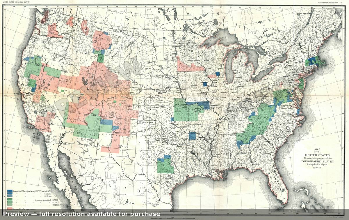 Antique map: USA, 1888, 1888