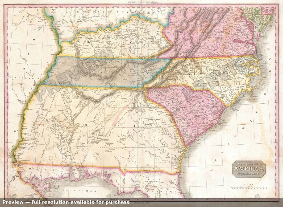 Antique map: USA Southern Part, 1818
