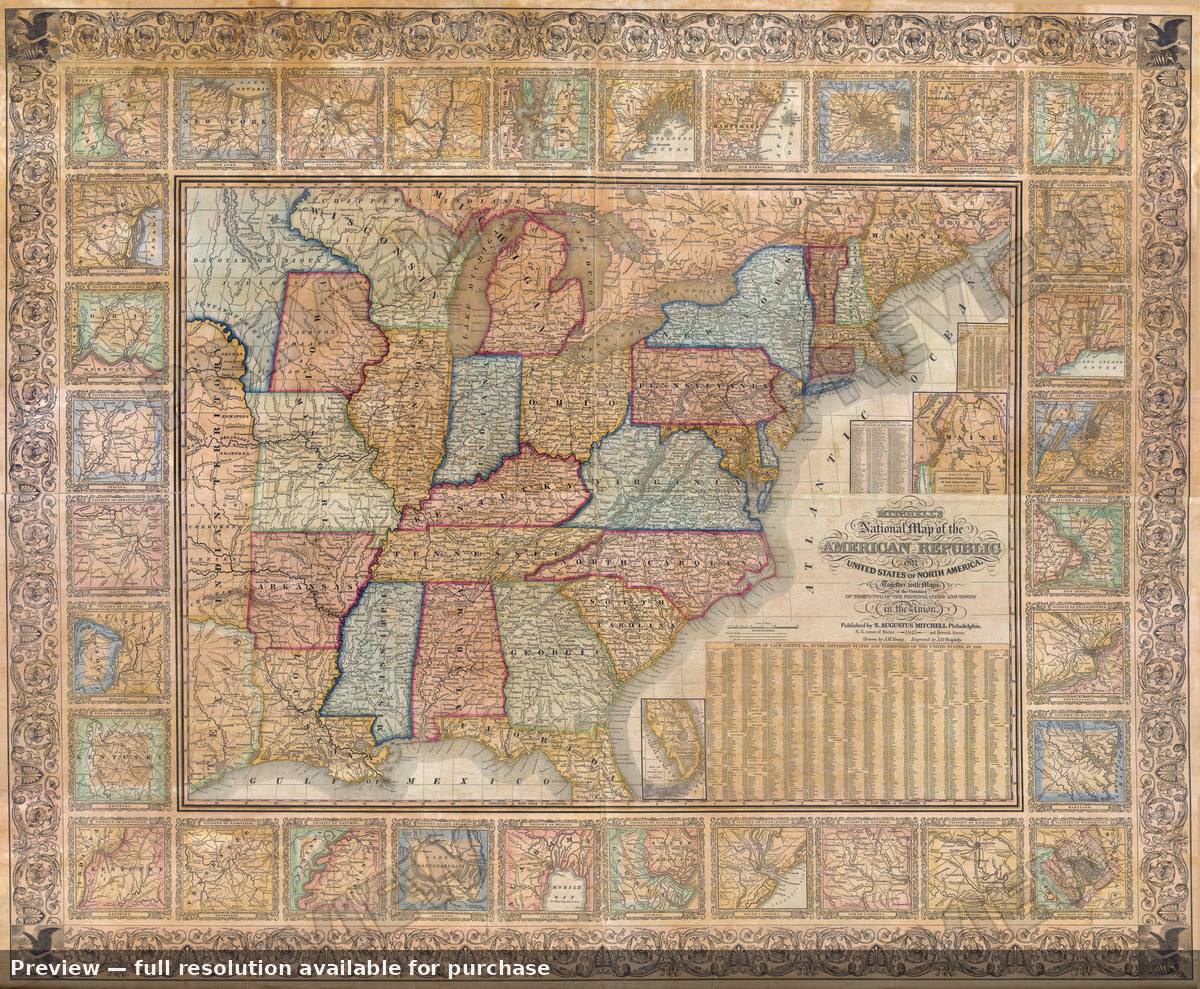 Antique map: US Awall, 1844, 1844