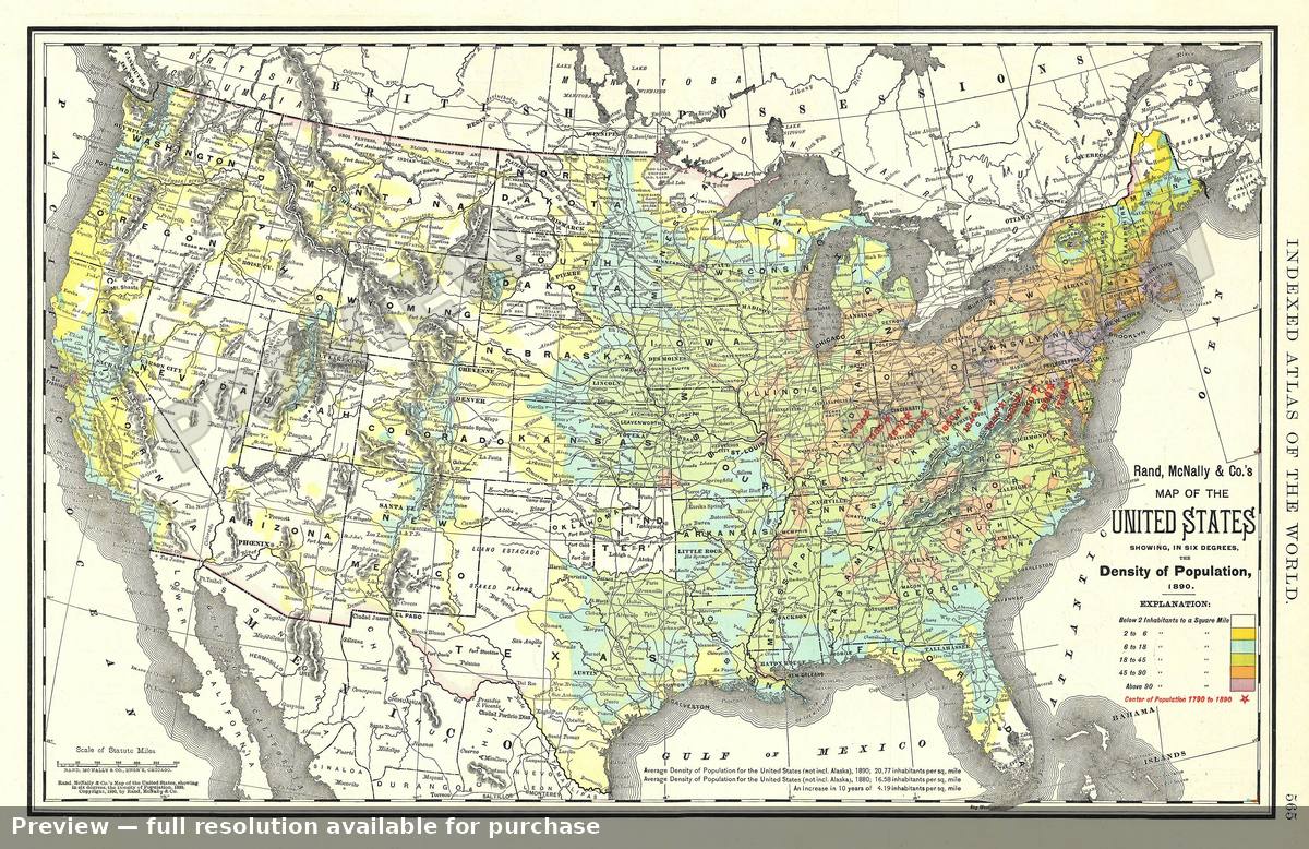 Antique map: US Pop Density, 1893, 1893
