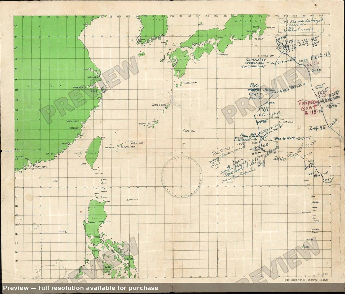 Antique map: USS Saratoga Archive, 1945, 1945