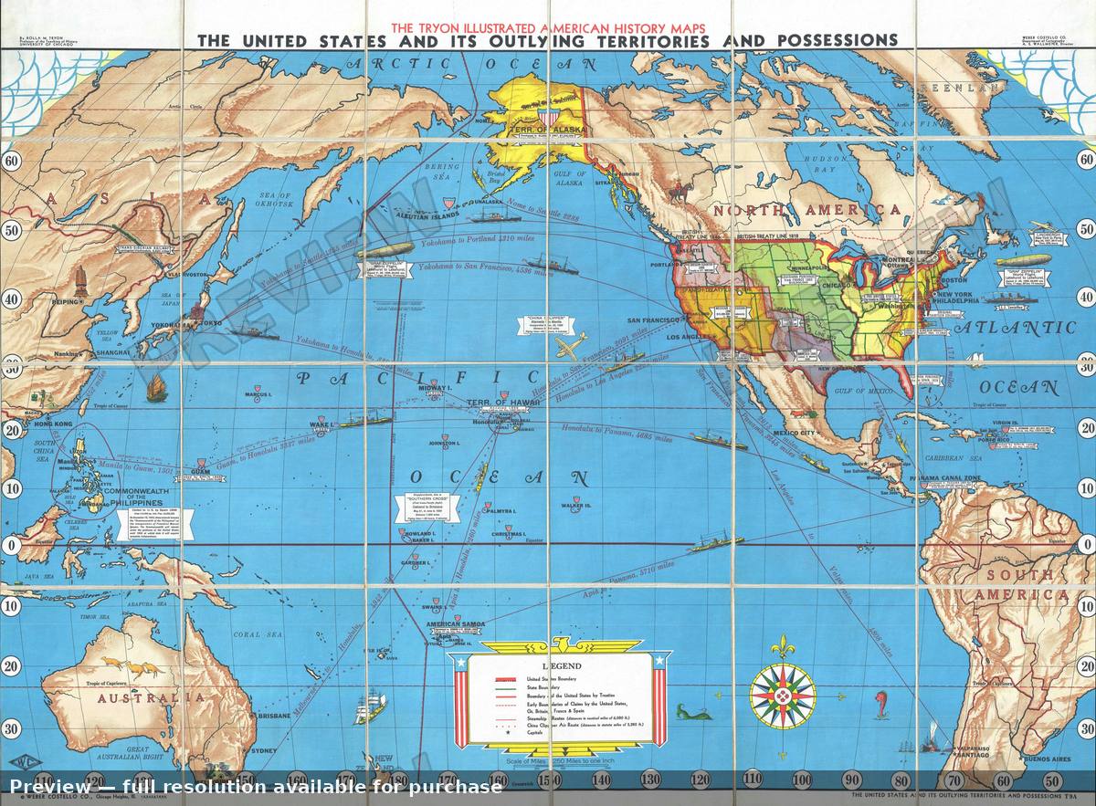 Antique map: US Territories, 1936, 1936