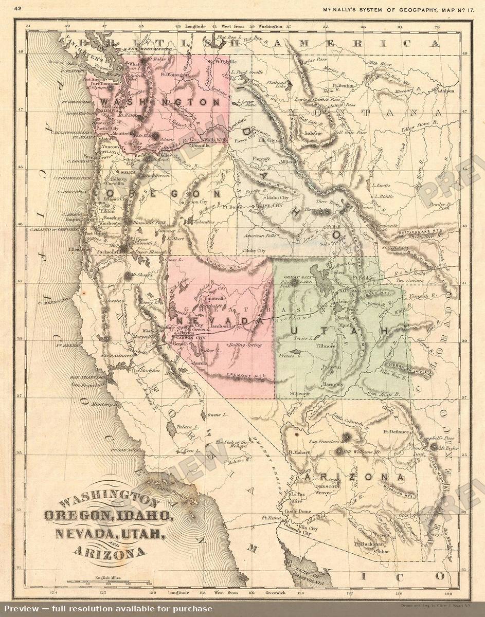 Antique map: US West, 1872, 1872