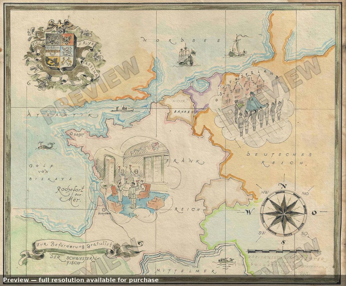 Antique map: Uboat, 1943, 1943