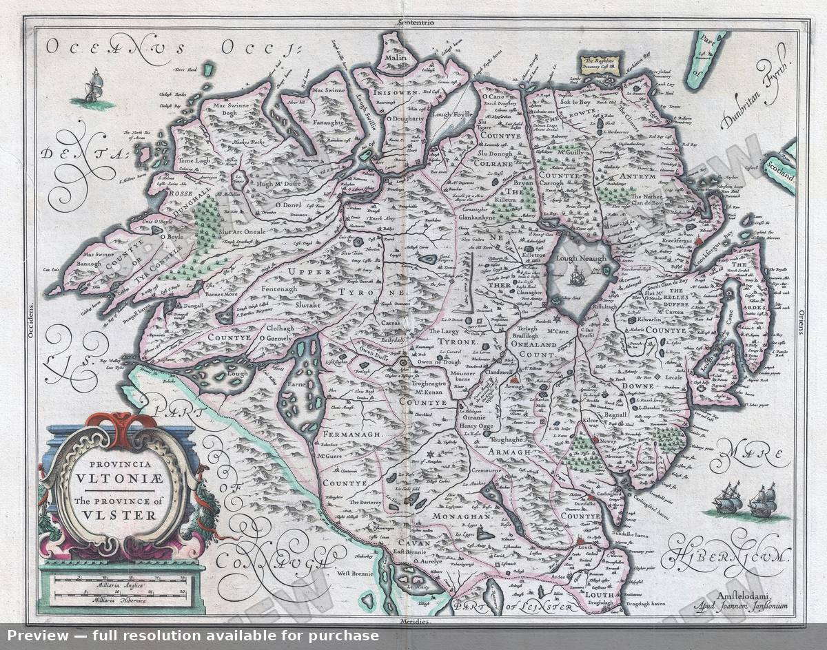 Antique map: Ulster Ireland, 1650, 1650