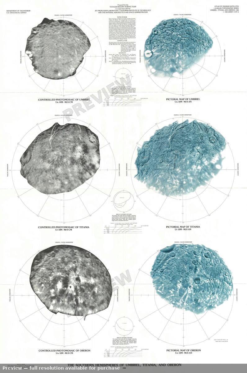 Antique map: Umbriel Titania Oberon, 1988