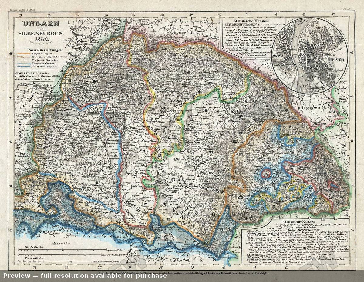 Antique map: Ungarn, 1849