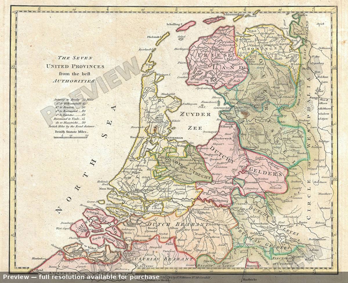 Antique map: United Provinces, 1794