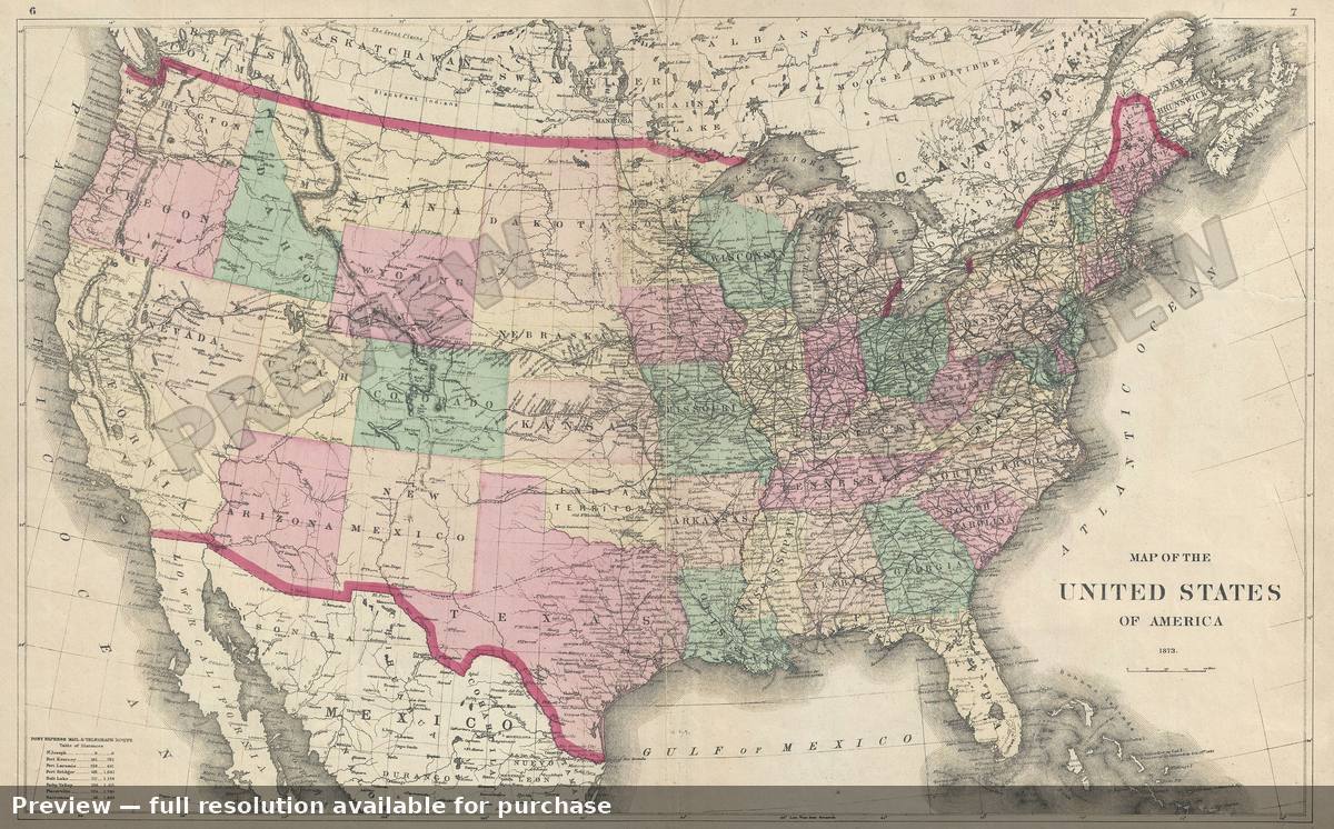 Antique map: United States, 1873, 1873