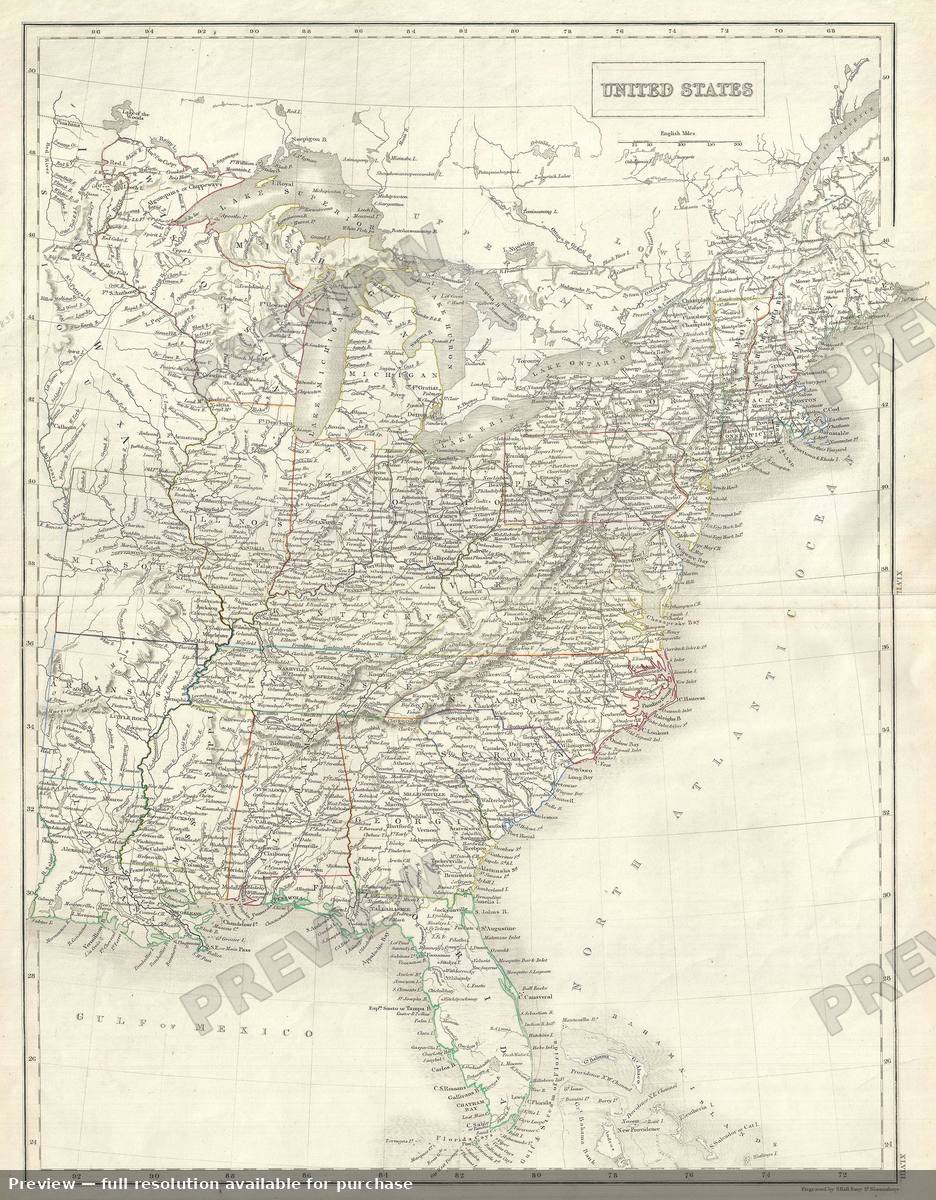 Antique map: United States, 1844, 1844