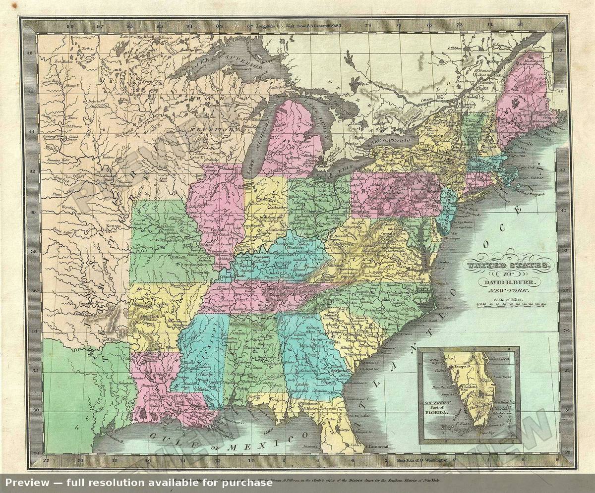 Antique map: United States, 1835