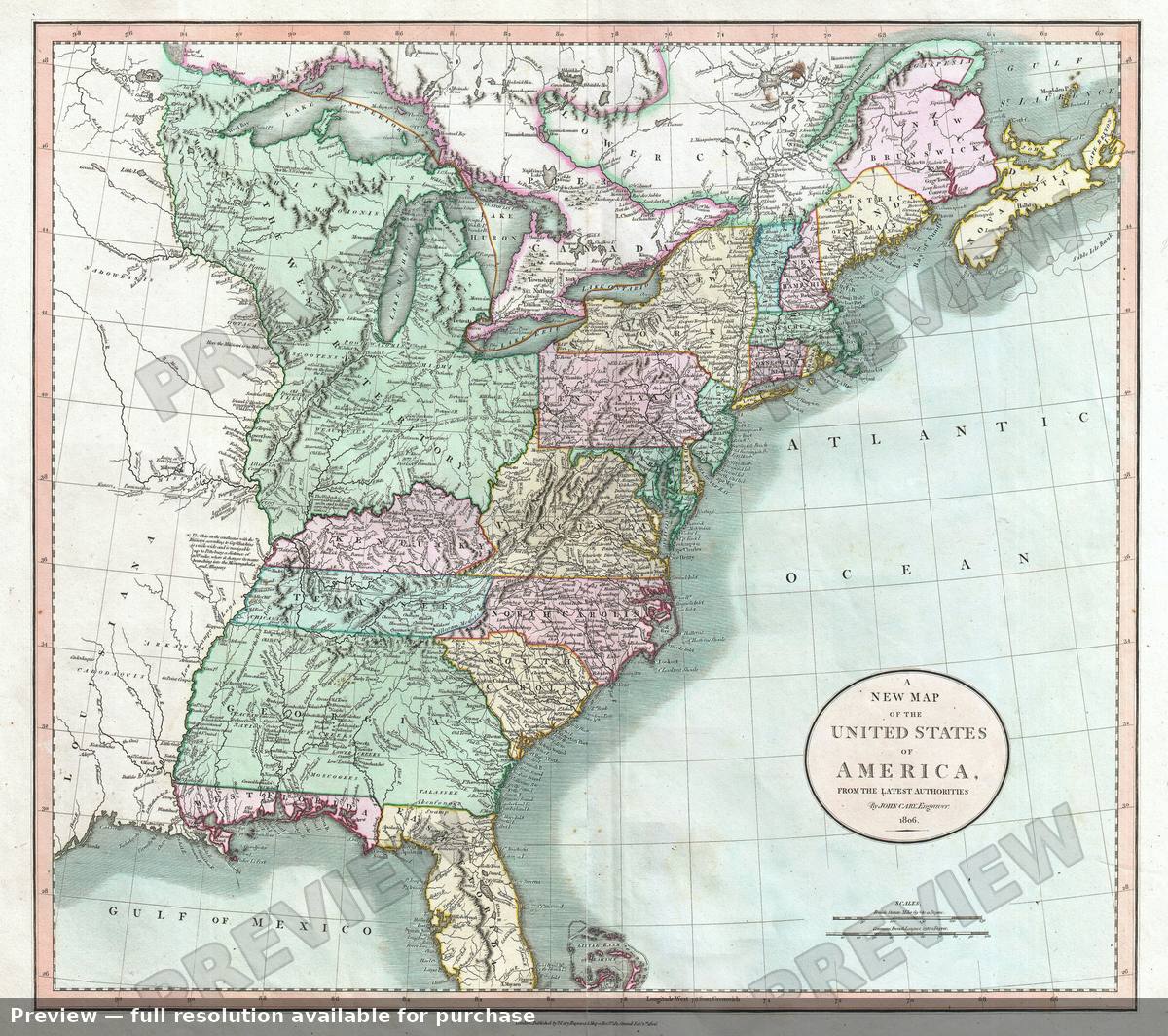 Antique map: United States, 1806, 1806