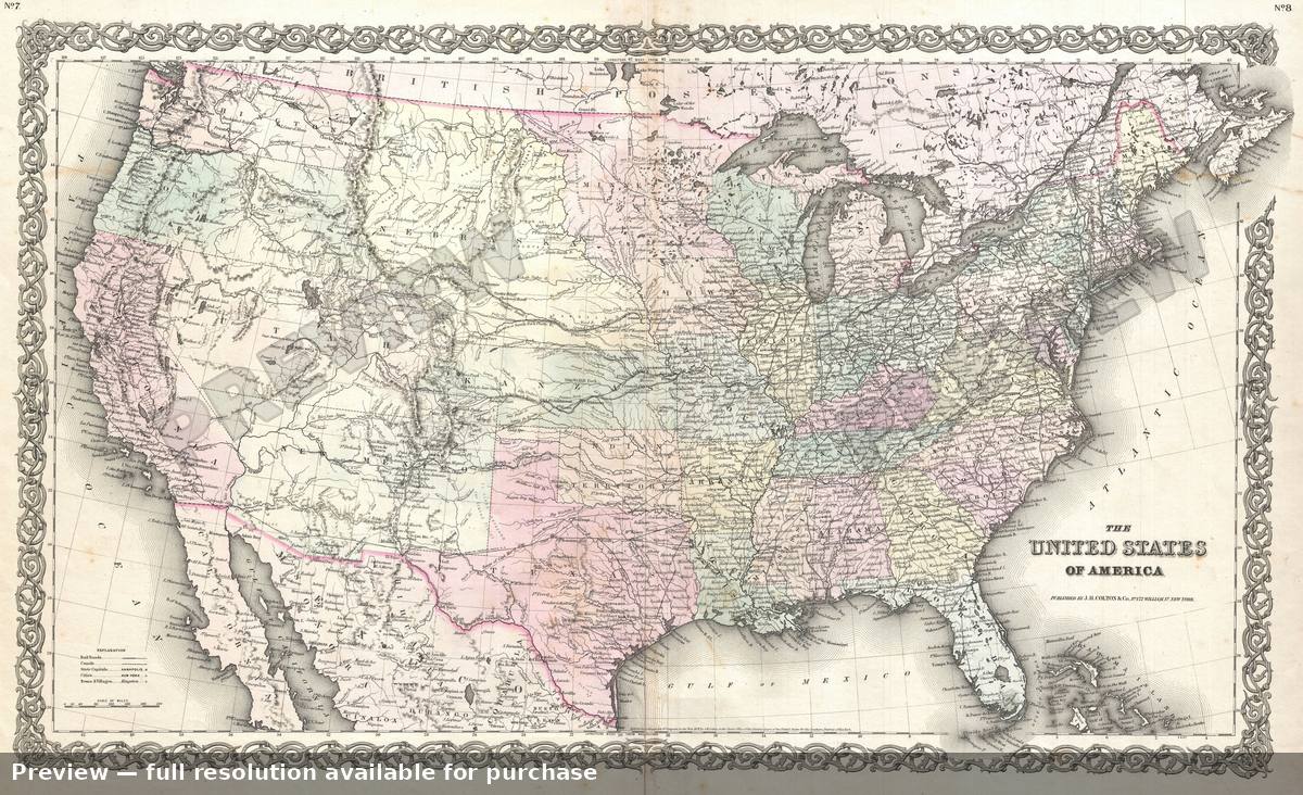 Antique map: United States, 1855, 1855