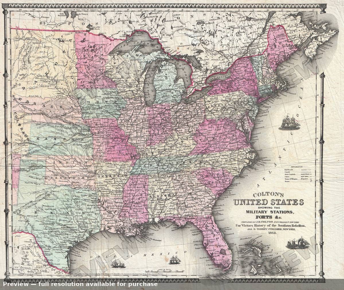 Antique map: United States, 1862, 1862
