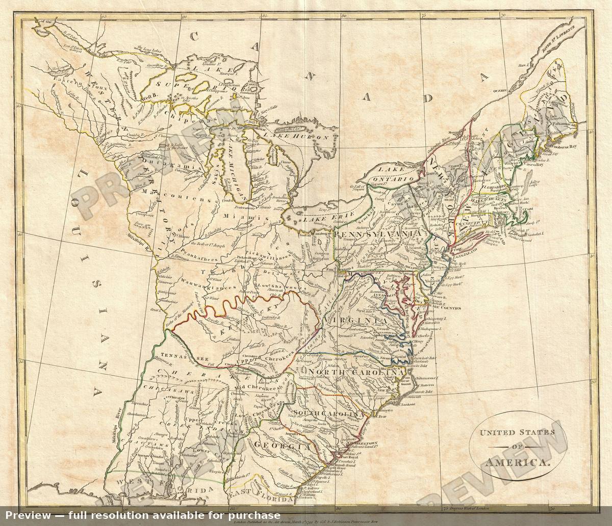 Antique map: United States, 1799