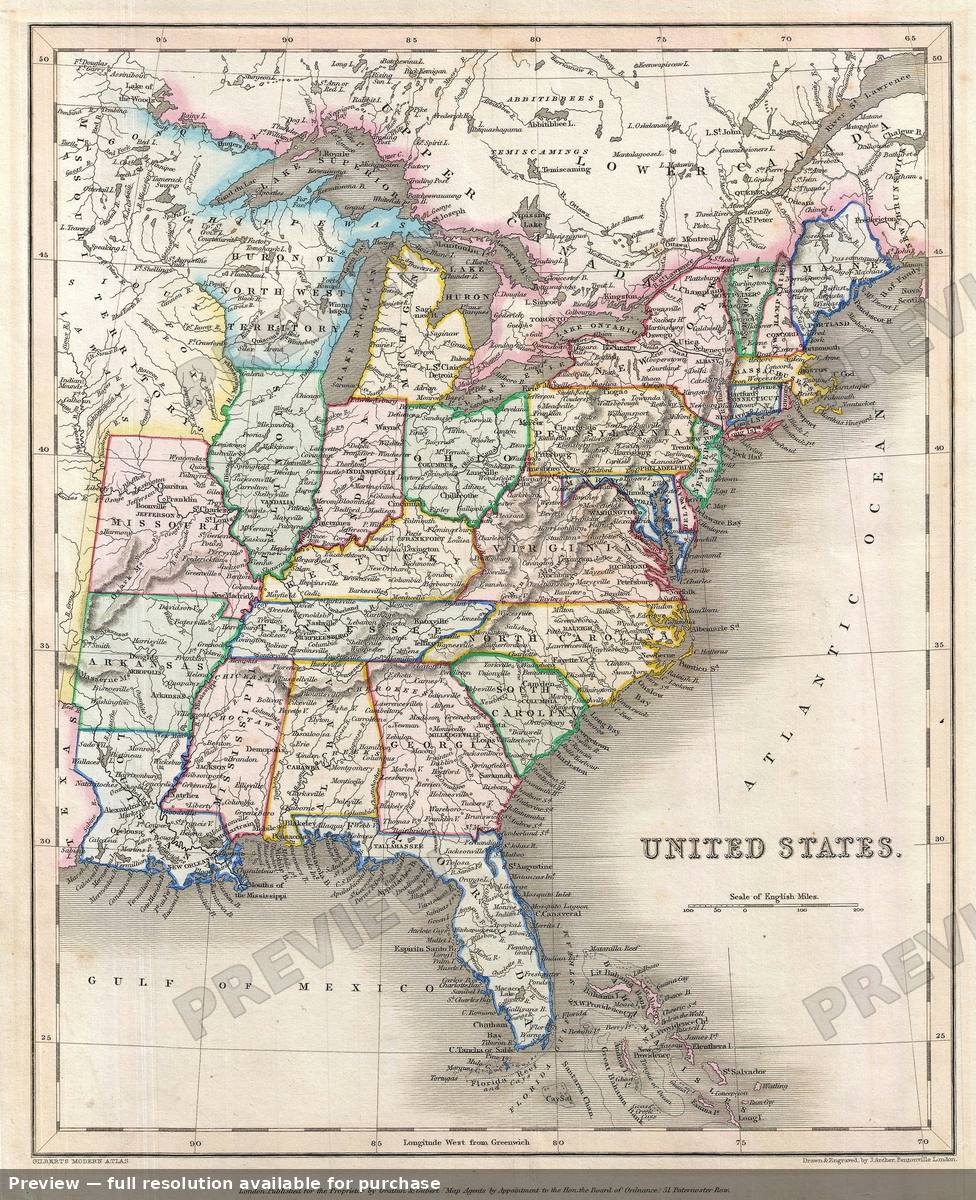 Antique map: United States, 1843, 1843