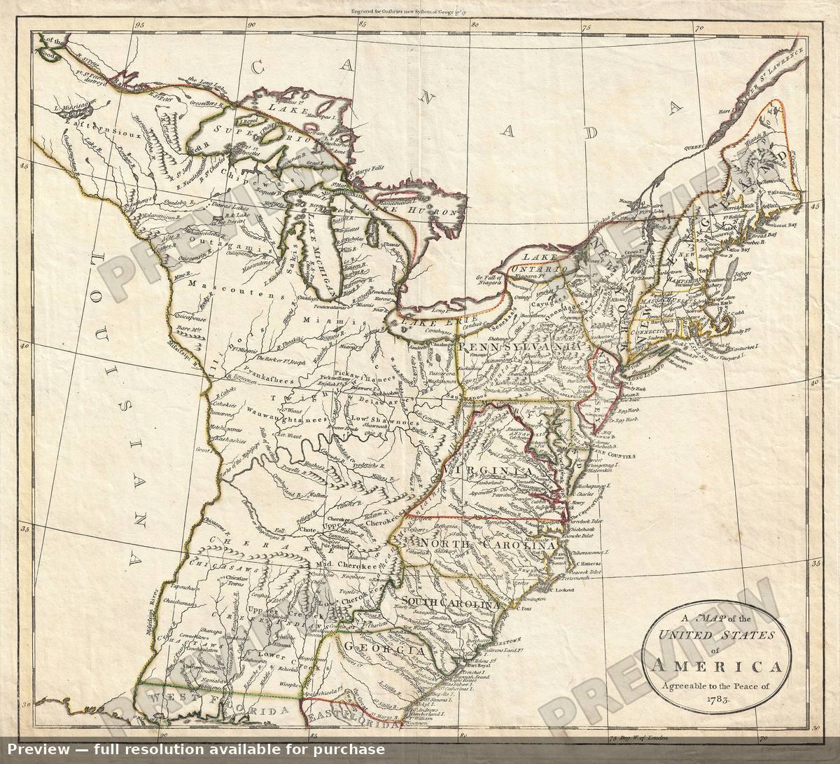 Antique map: United States, 1783, 1783