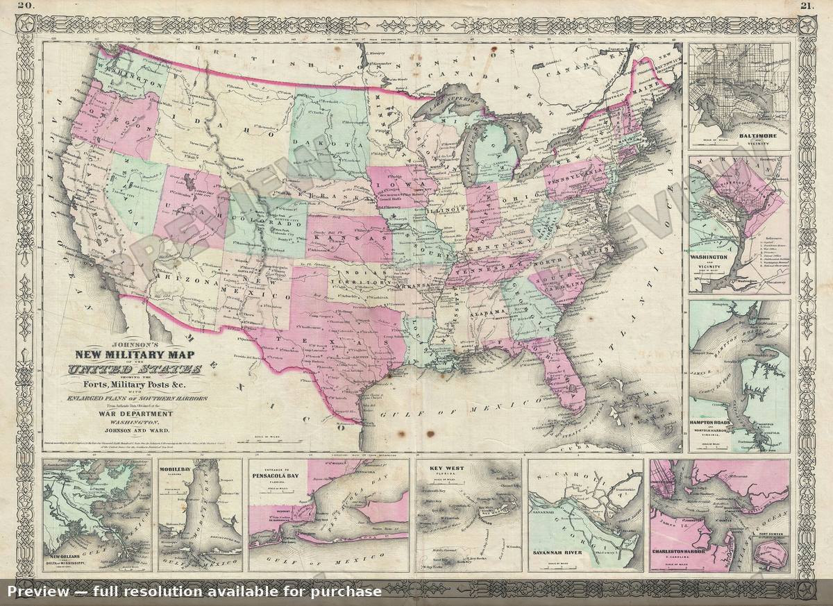 Antique map: United States, 1863, 1863