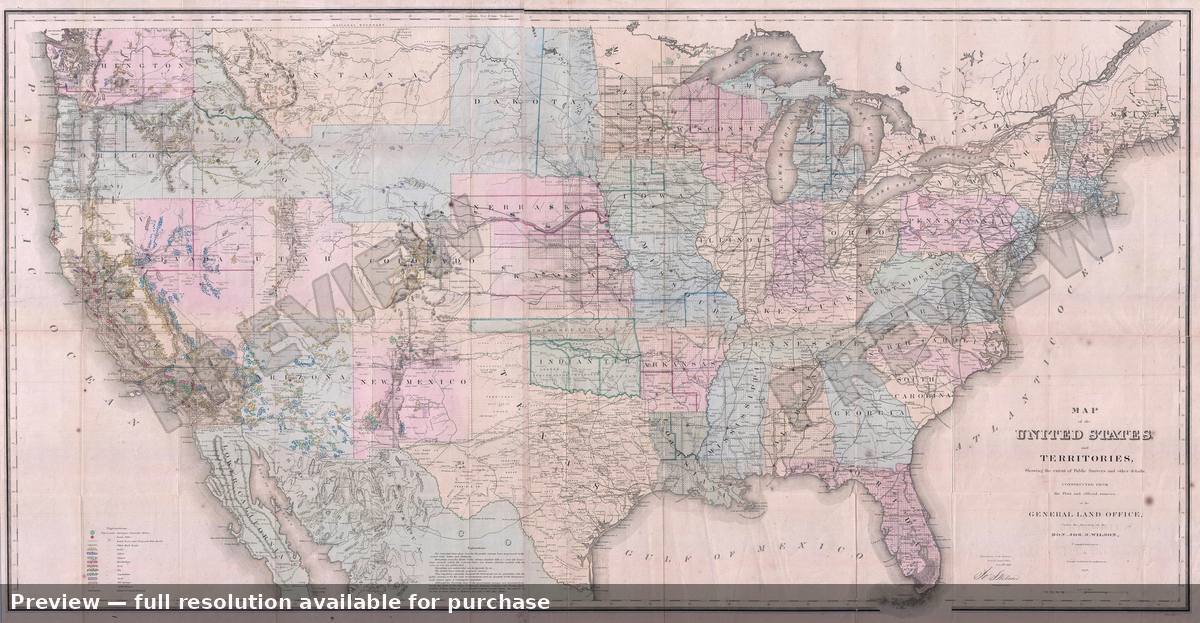 Antique map: United States, 1867