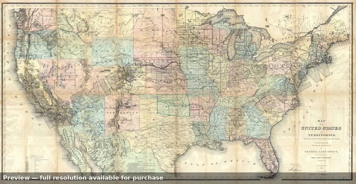 Antique map: United States, 1868